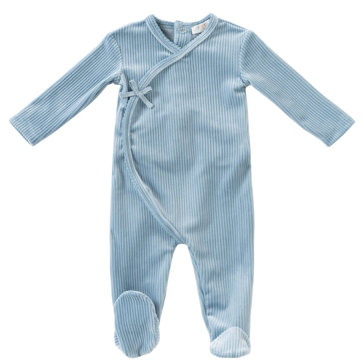 set footie velour ribbed wrap with bonnet and blanket - blue