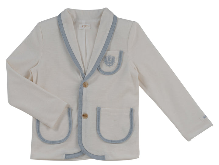 suit ribbed color trim emblem blazer and shorts - blue