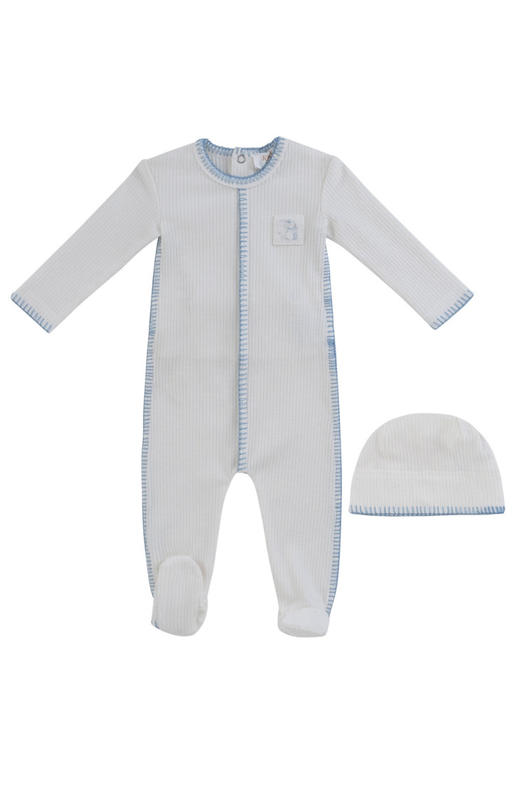 footie top stitch with beanie - blue