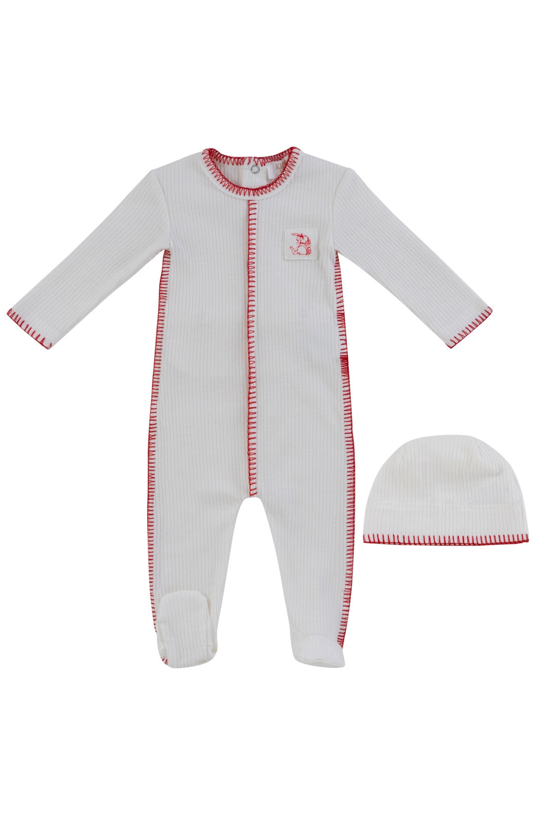 footie top stitch with beanie - red