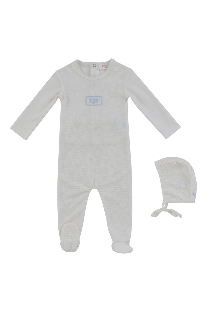 footie textured wave patch with bonnet - blue