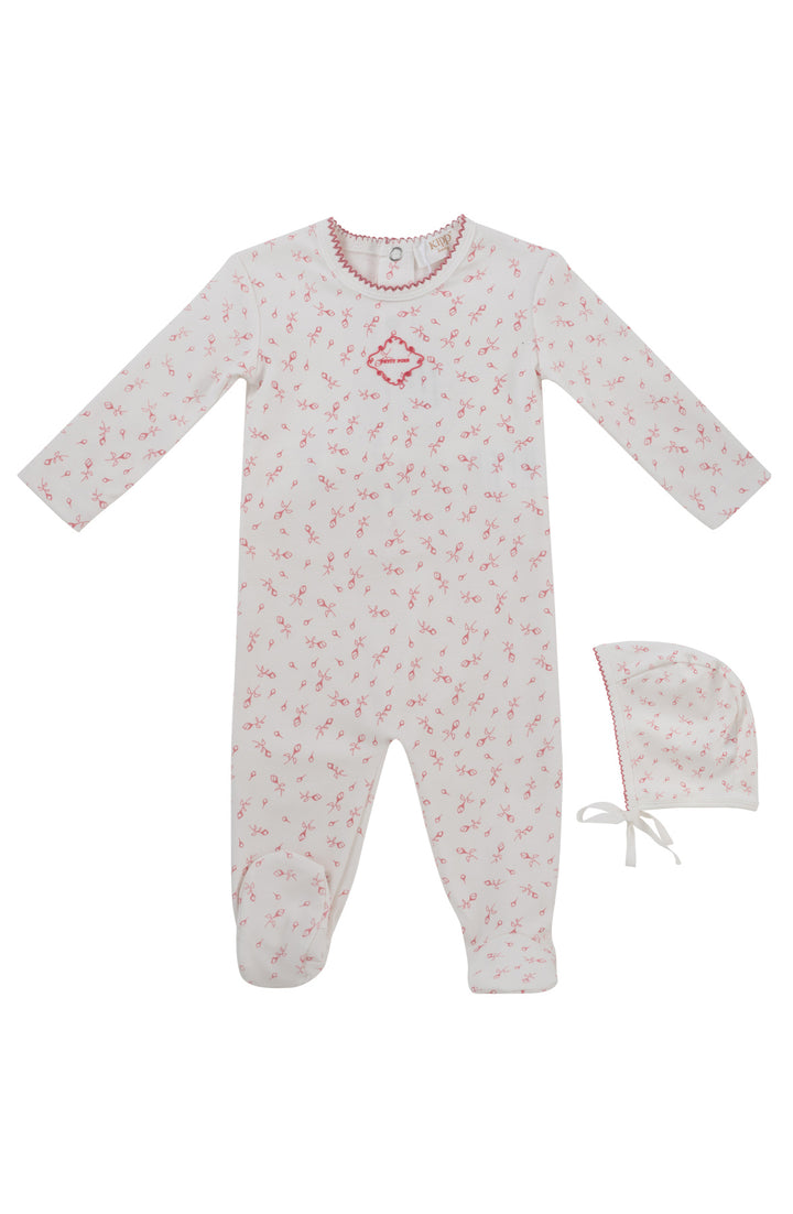 footie tulip printed with bonnet - pink