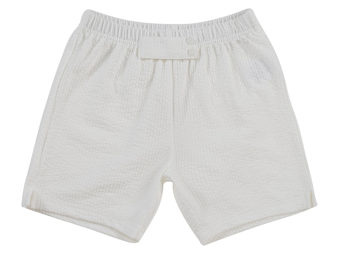 set outfit seersucker tab pocket shirt and shorts - white