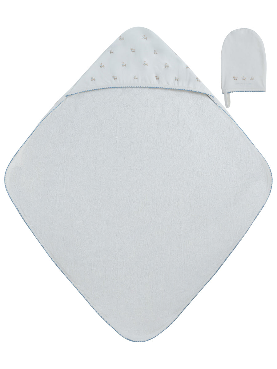 towel velour bunny print with hood - blue