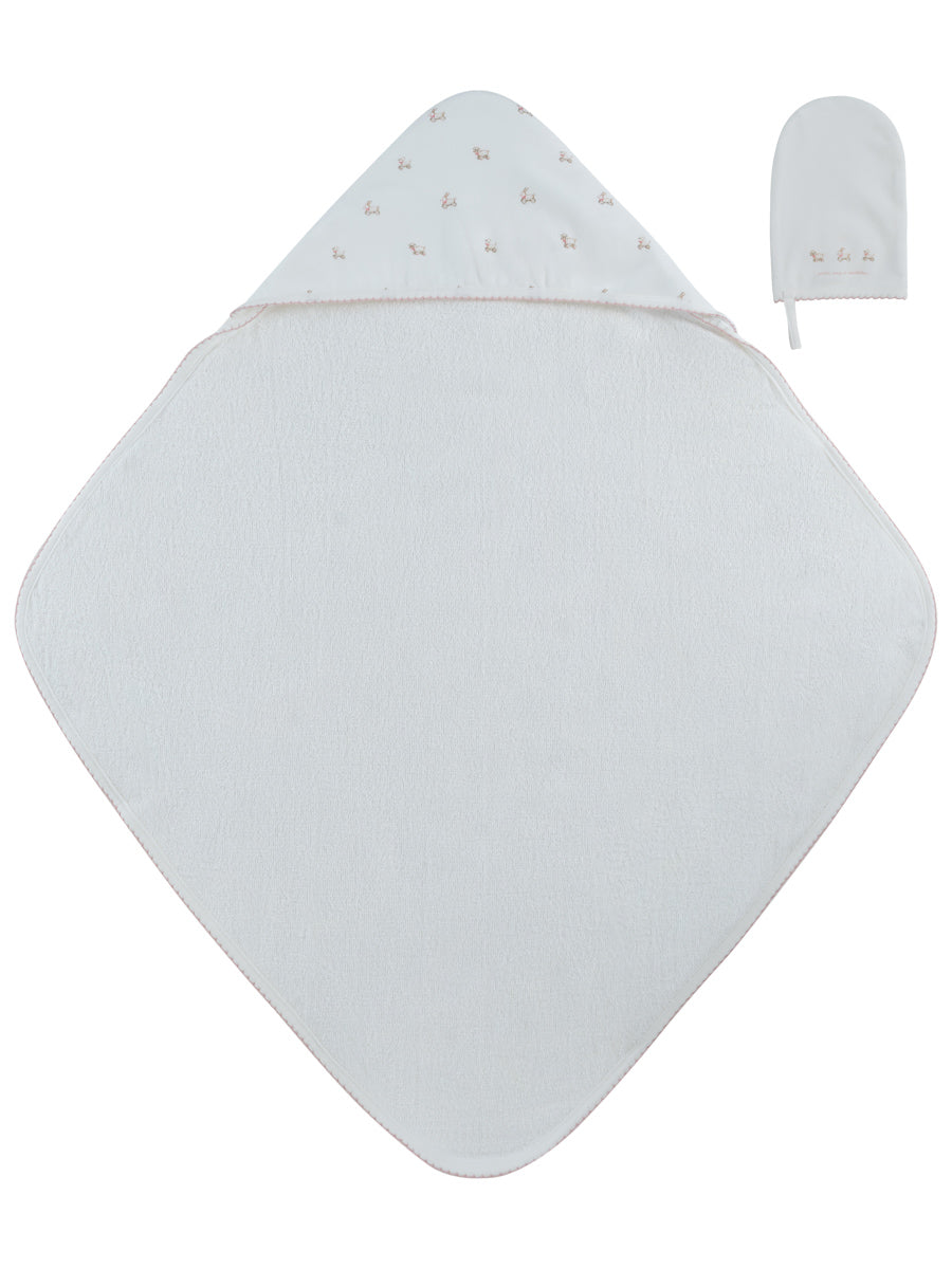 towel velour bunny print with hood - pink