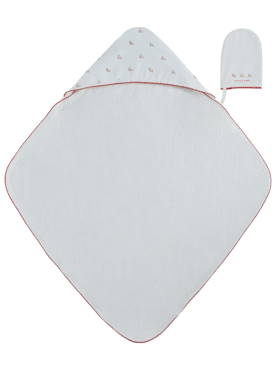 towel velour bunny print with hood - red
