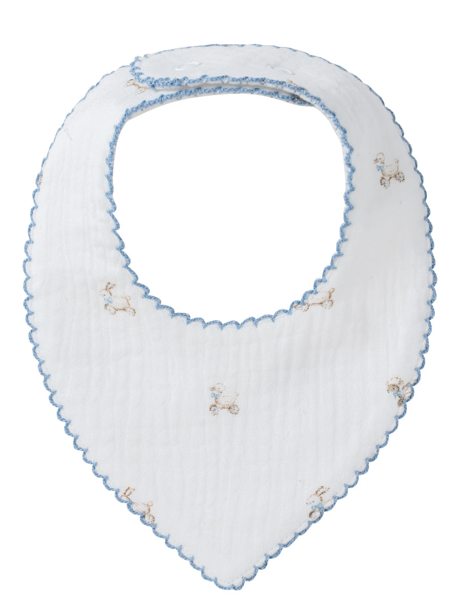 bib bunny print muslin pointy - blue