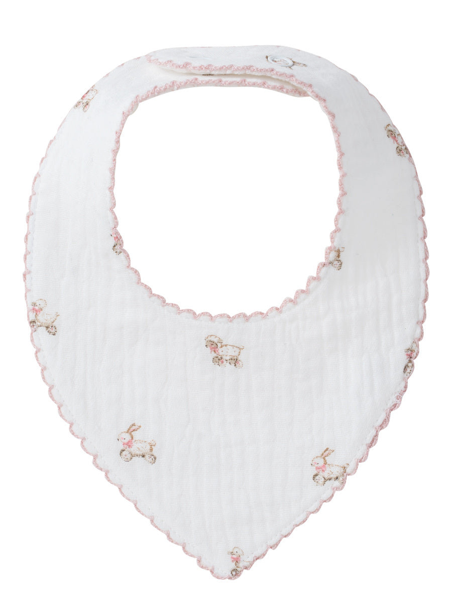 bib bunny print muslin pointy - pink