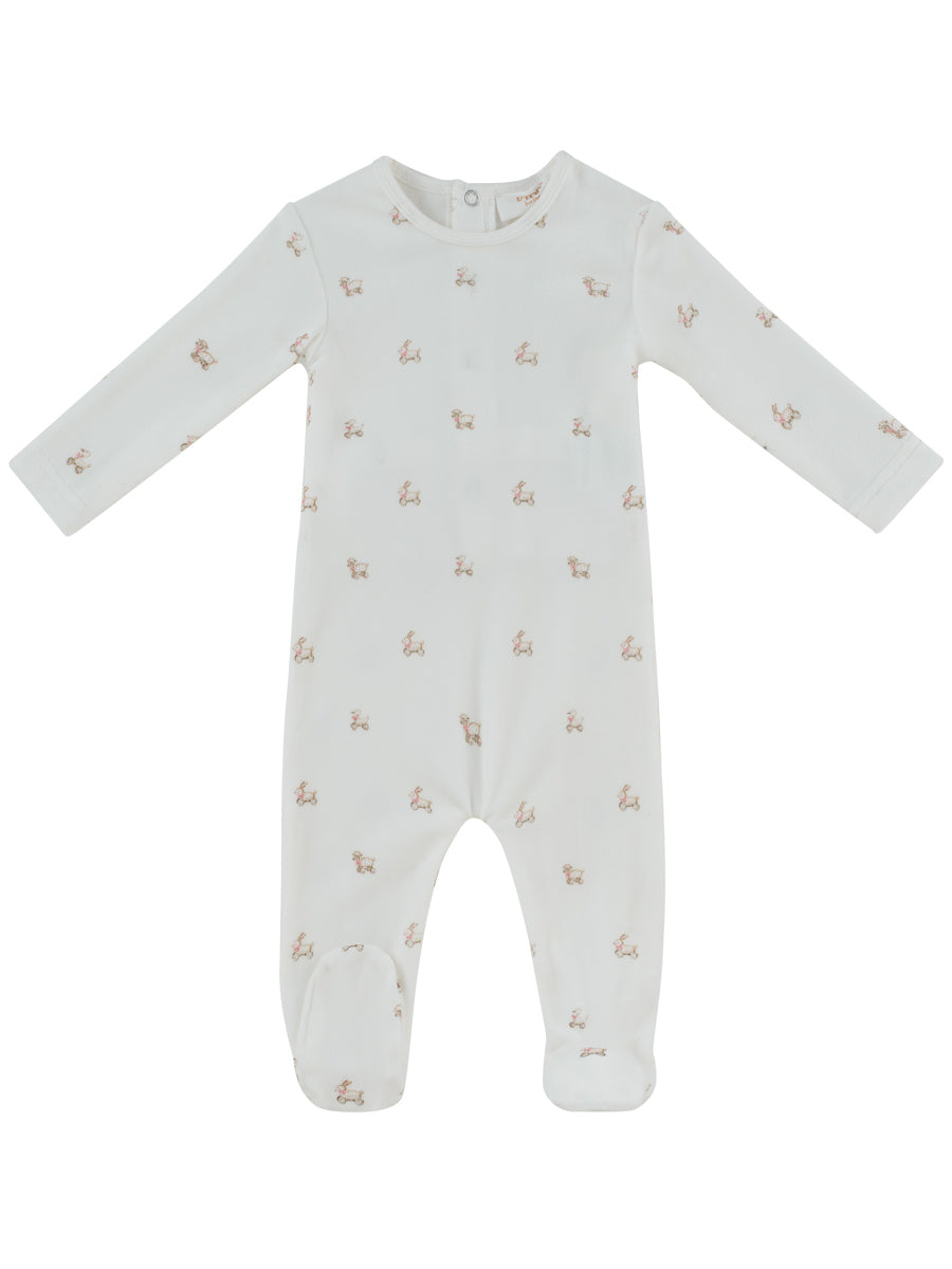 footie velour bunny print - pink