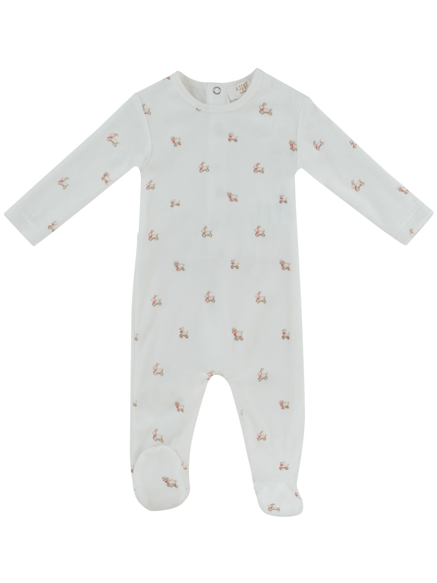 footie velour bunny print - red