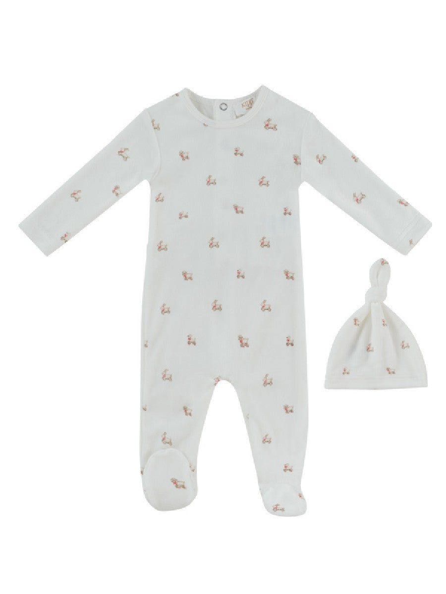 footie velour bunny print with beanie - red