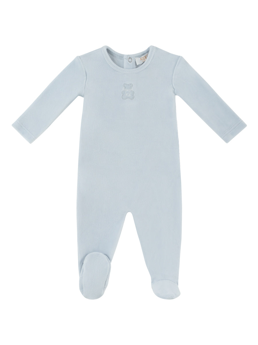 footie velour stripe bear - blue