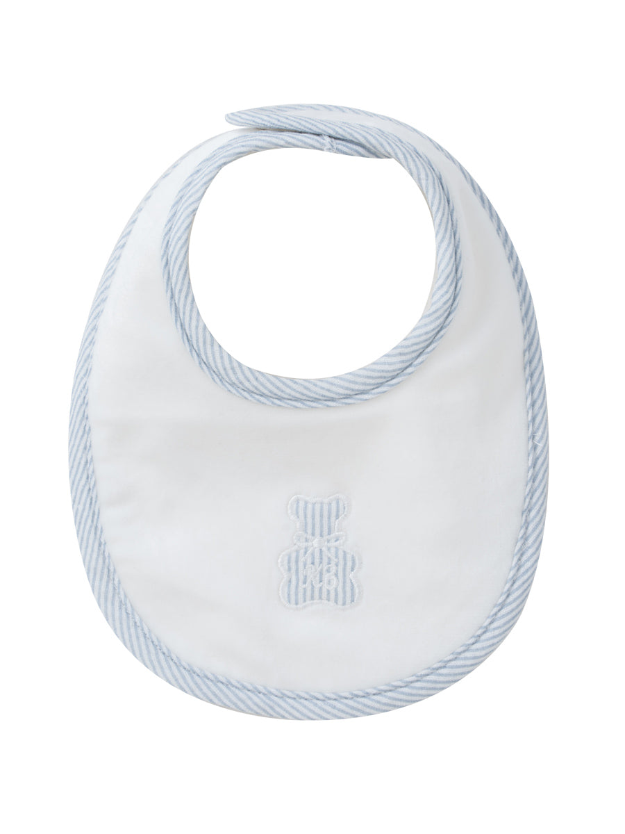 bib velour striped bear - white/blue