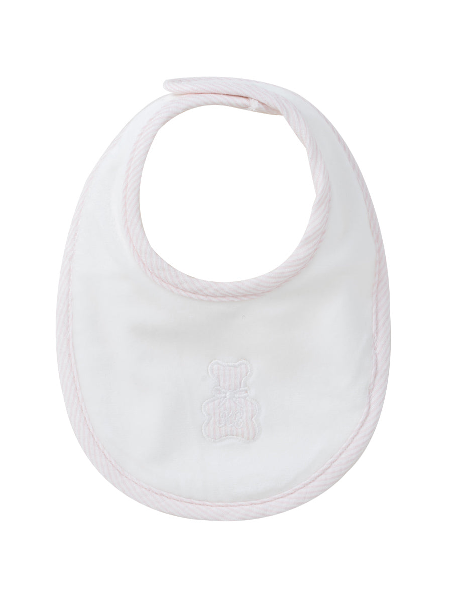 bib velour striped bear - white/pink
