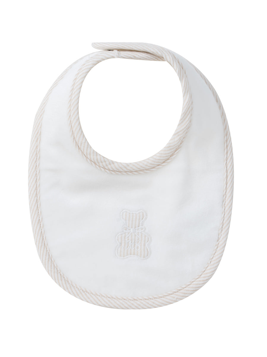 bib velour striped bear - white/stone