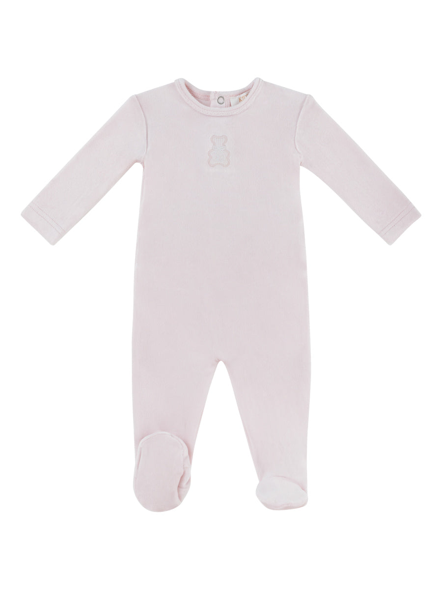 footie velour stripe bear - pink