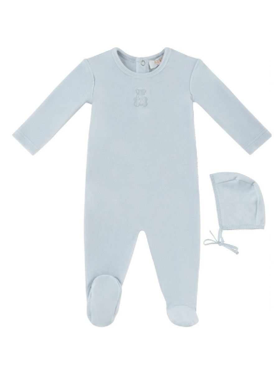 footie velour stripe bear with bonnet - blue