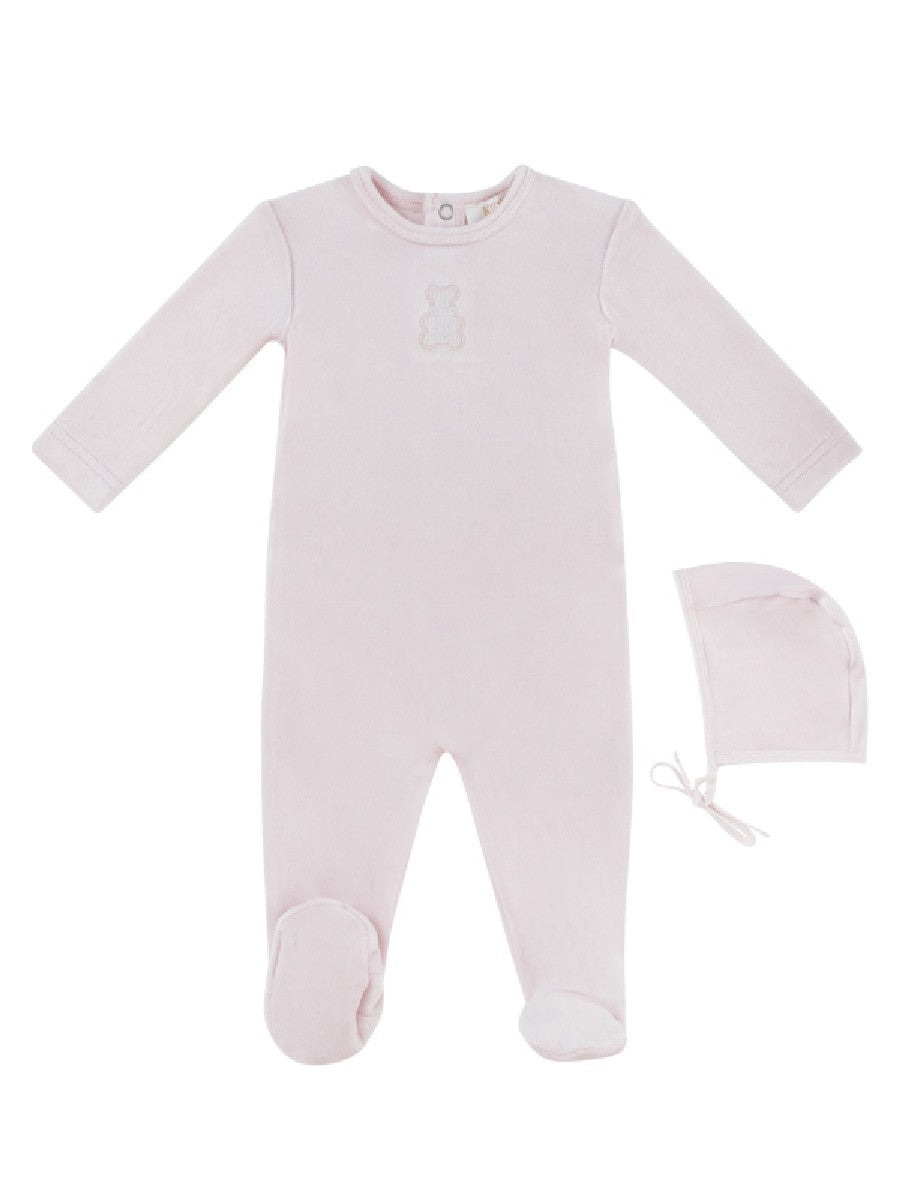 footie velour stripe bear with bonnet - pink
