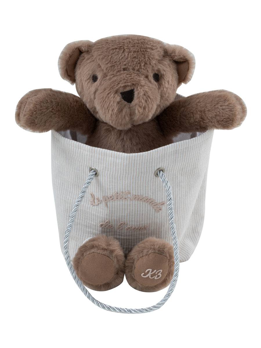 teddy bear in stripe bag - white/stone