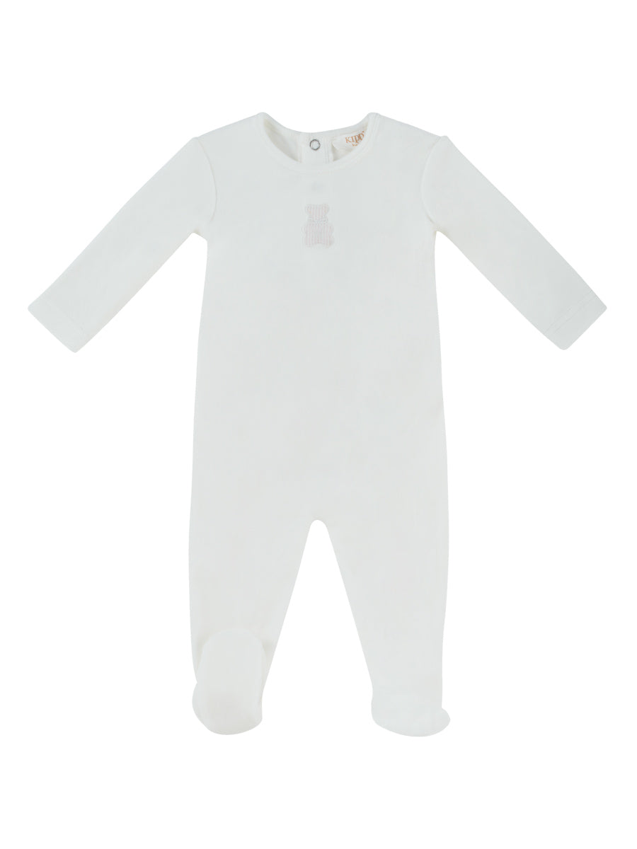 footie velour stripe bear - white/pink