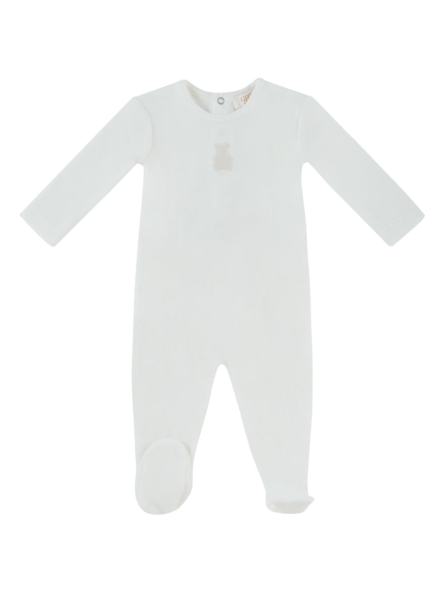 footie velour stripe bear - white/stone