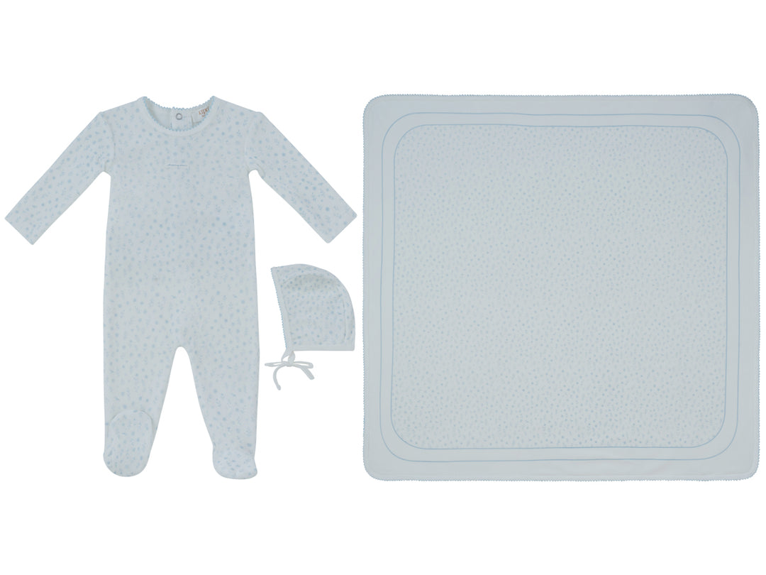 set footie velour printed with bonnet and blanket - blue