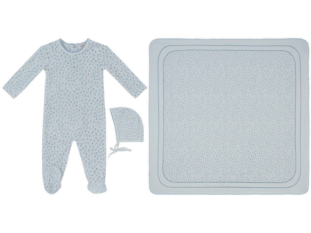 set footie velour printed with bonnet and blanket - dark blue