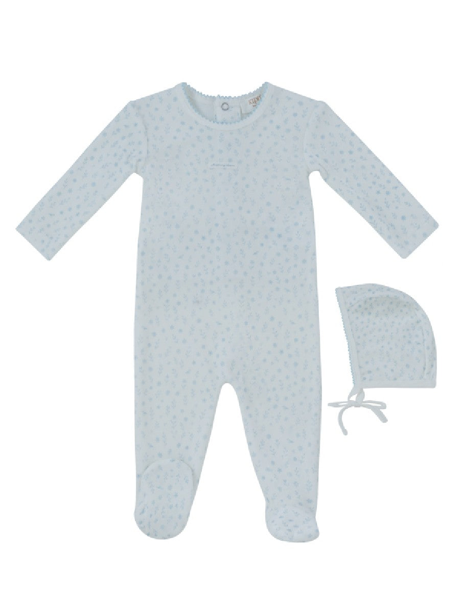 footie velour printed with bonnet - blue
