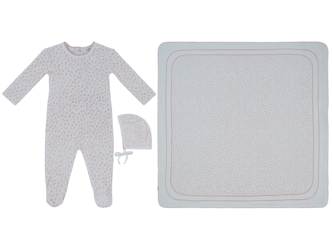 set footie velour printed with bonnet and blanket - pink