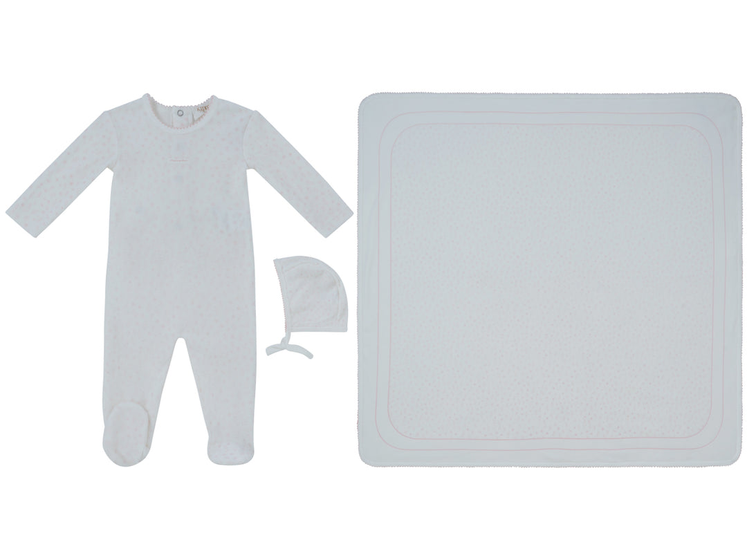 set footie velour printed with bonnet and blanket - rose