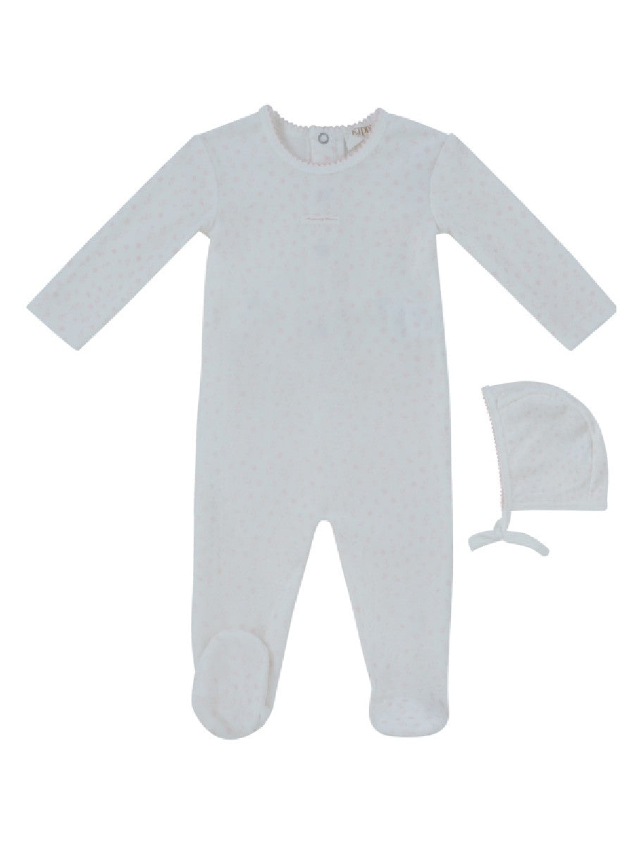footie velour printed with bonnet - rose
