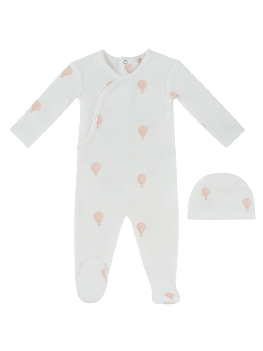 footie velour hot air balloon with beanie - pink