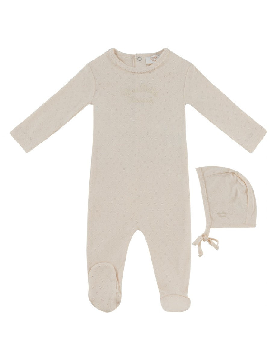footie pointelle mon bebe with bonnet - natural