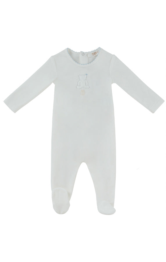 footie velour sherpa bear - white/blue