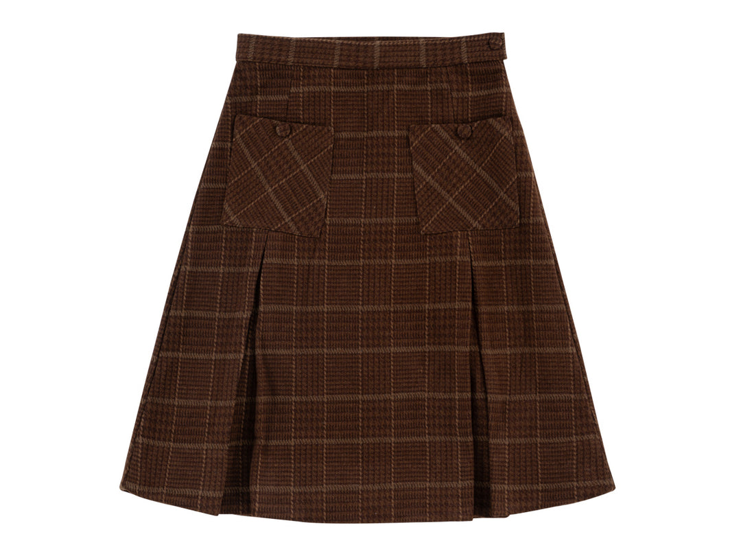 skirt wool plaid wide pleated - caramel