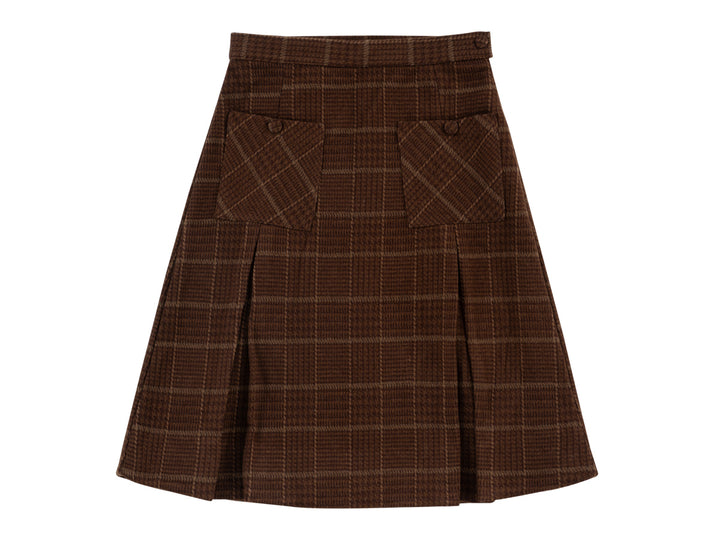 skirt wool plaid wide pleated - caramel