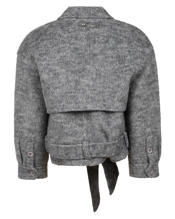 coat cropped wool double breasted trench style - grey