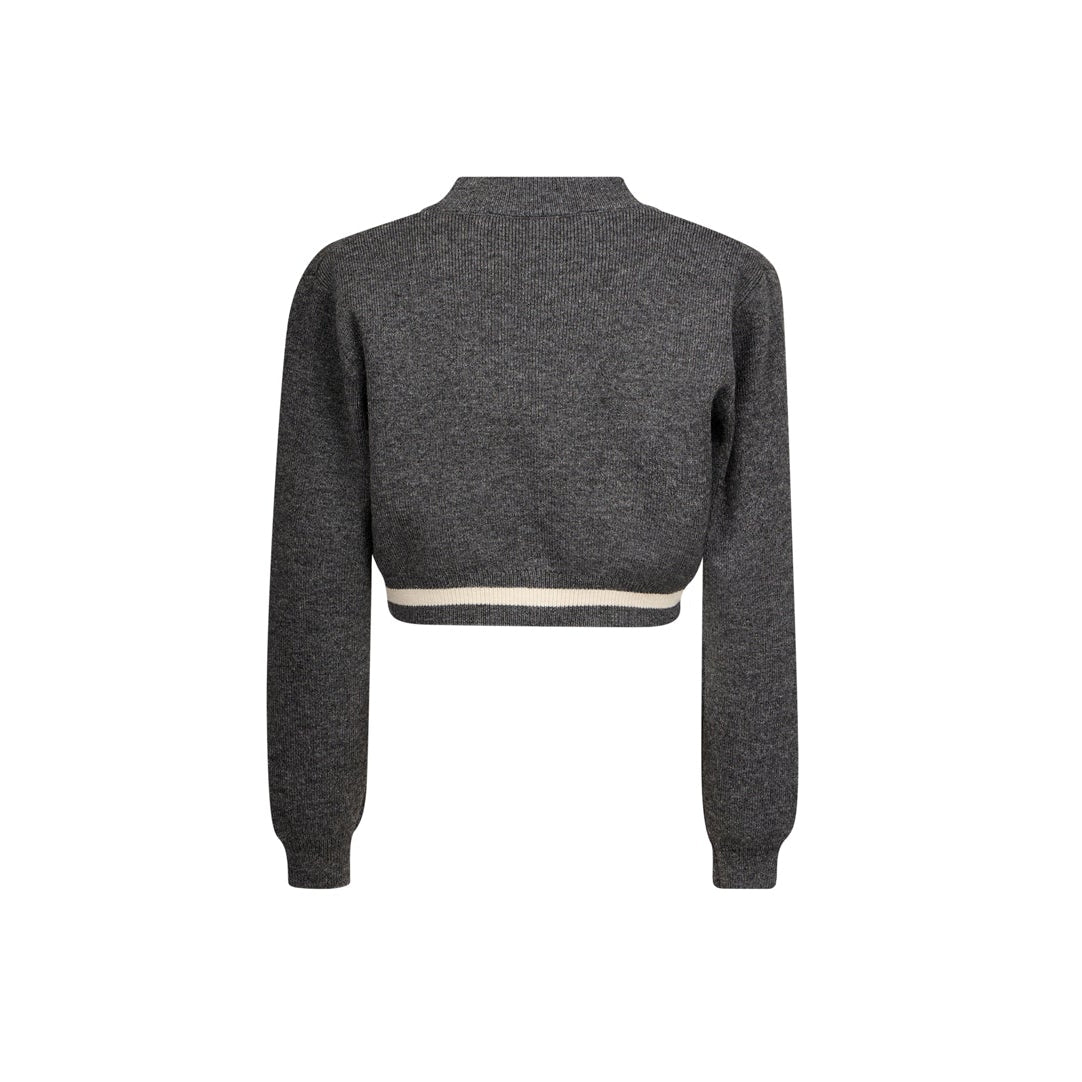 top l/s cropped logo stripe sweater - grey – Lily and Todd