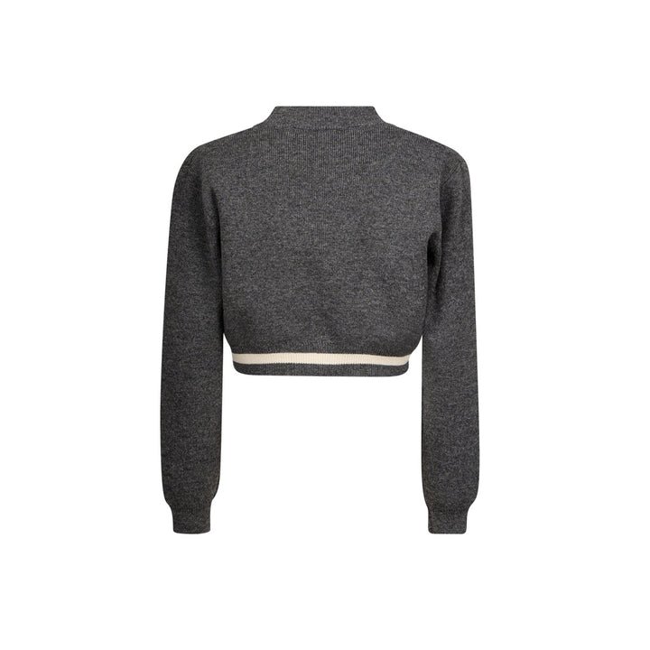 top l/s cropped logo stripe sweater - grey