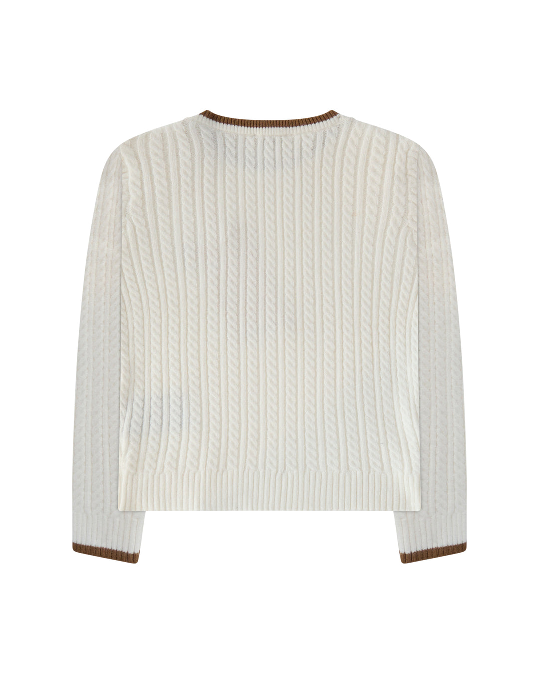 top l/s thin cable knit sweater - off white/camel