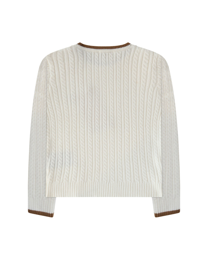 top l/s thin cable knit sweater - off white/camel