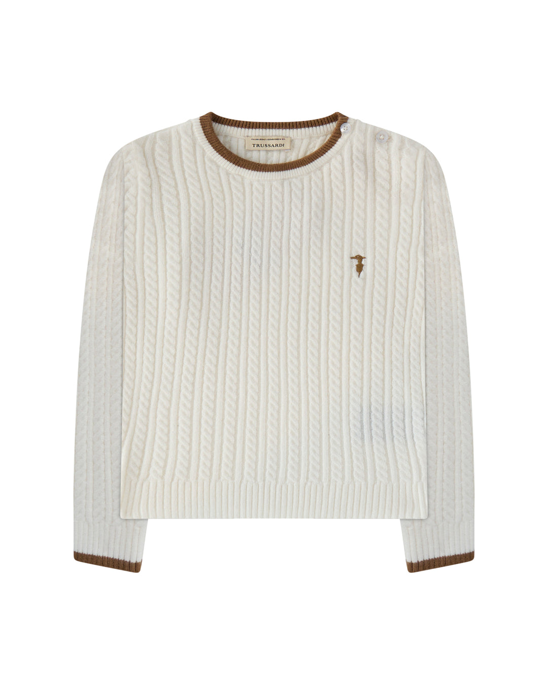 top l/s thin cable knit sweater - off white/camel