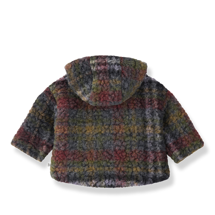 coat padded wool plaid with hood - blue