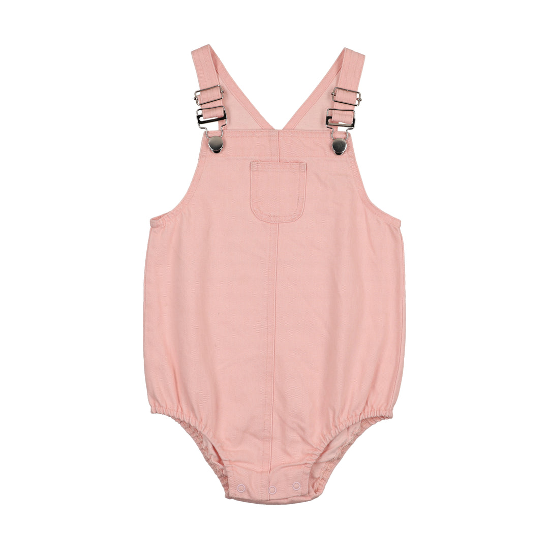 one piece emblem denim bubble romper - pink