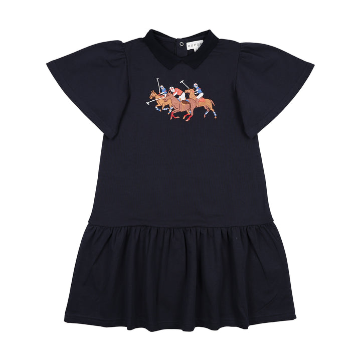 dress embroidered horse racers with collar - navy