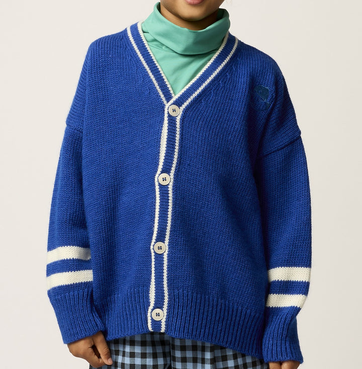 top l/s cardigan stripe trim - cobalt blue