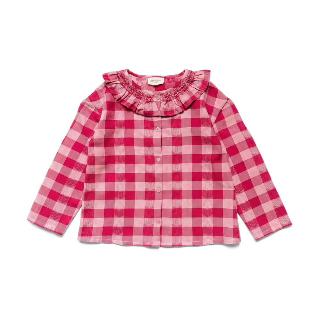 shirt l/s twill checkered heart - pink/burgundy