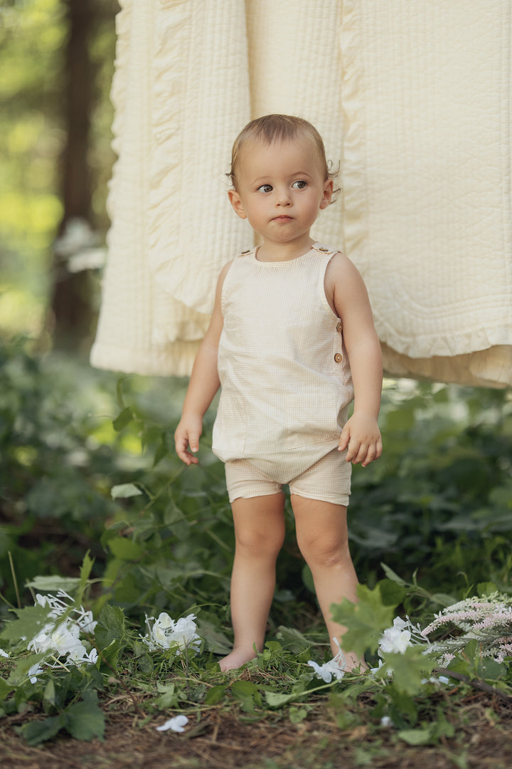 one piece micro checkered romper - sand-305