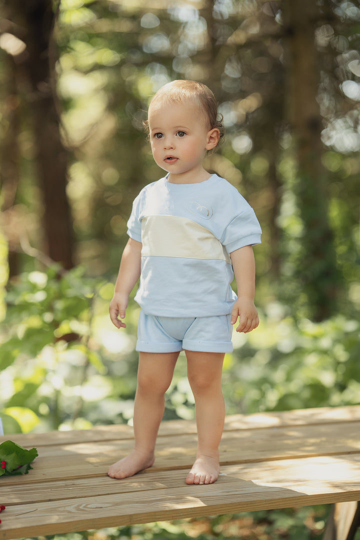 set outfit stripe sweat tee and shorts - ice blue-476