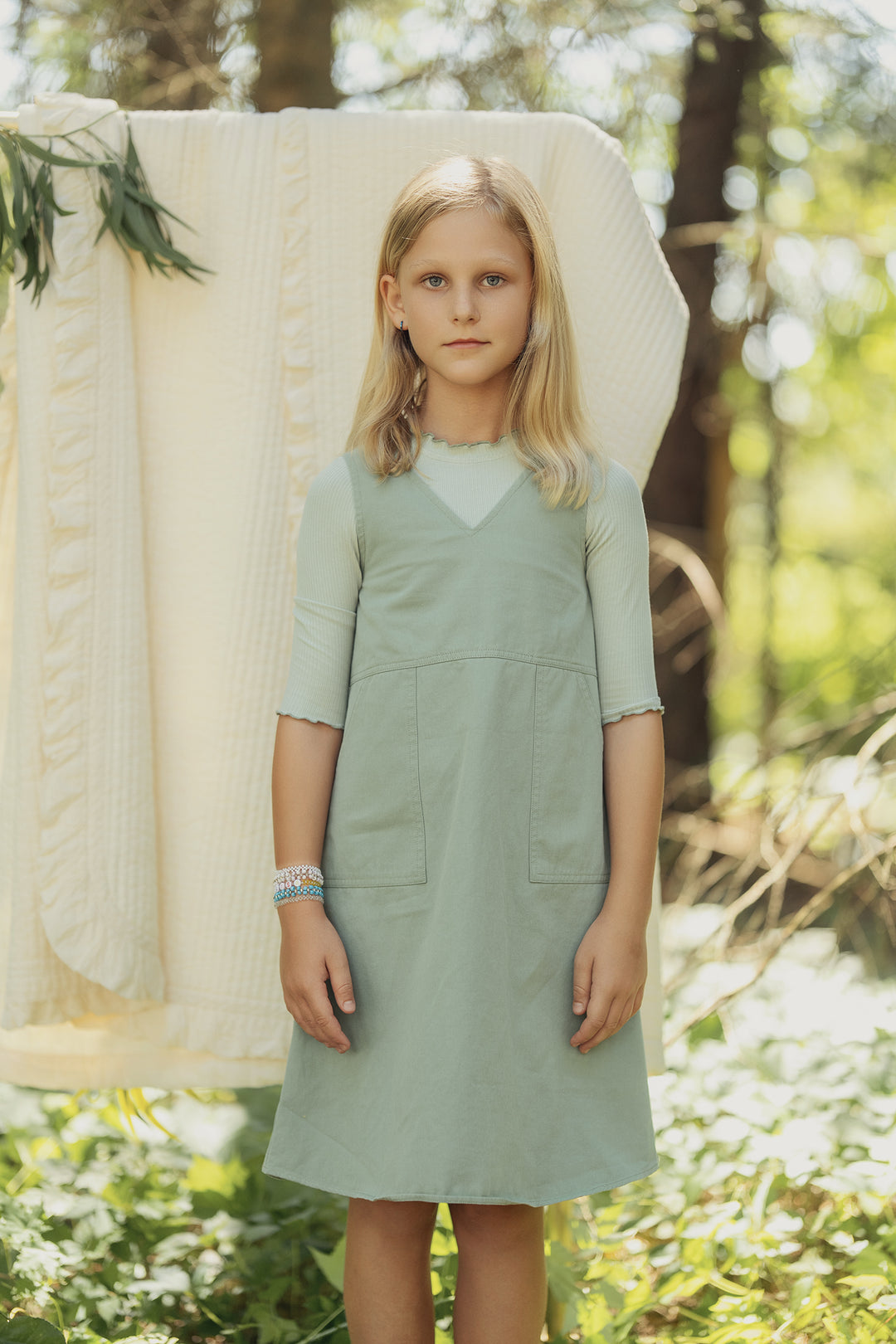 dress v cut denim jumper - mint green-104